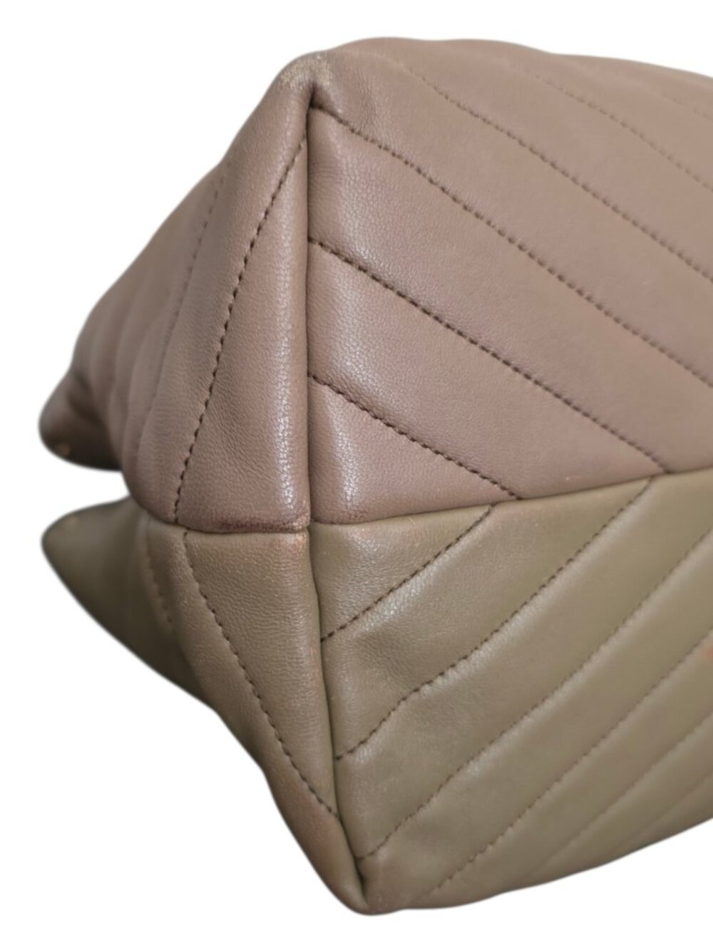 Tory Burch Kira Chevron Tote Bag Taupe Beige Leather Quilted Chain - Picture 10 of 12